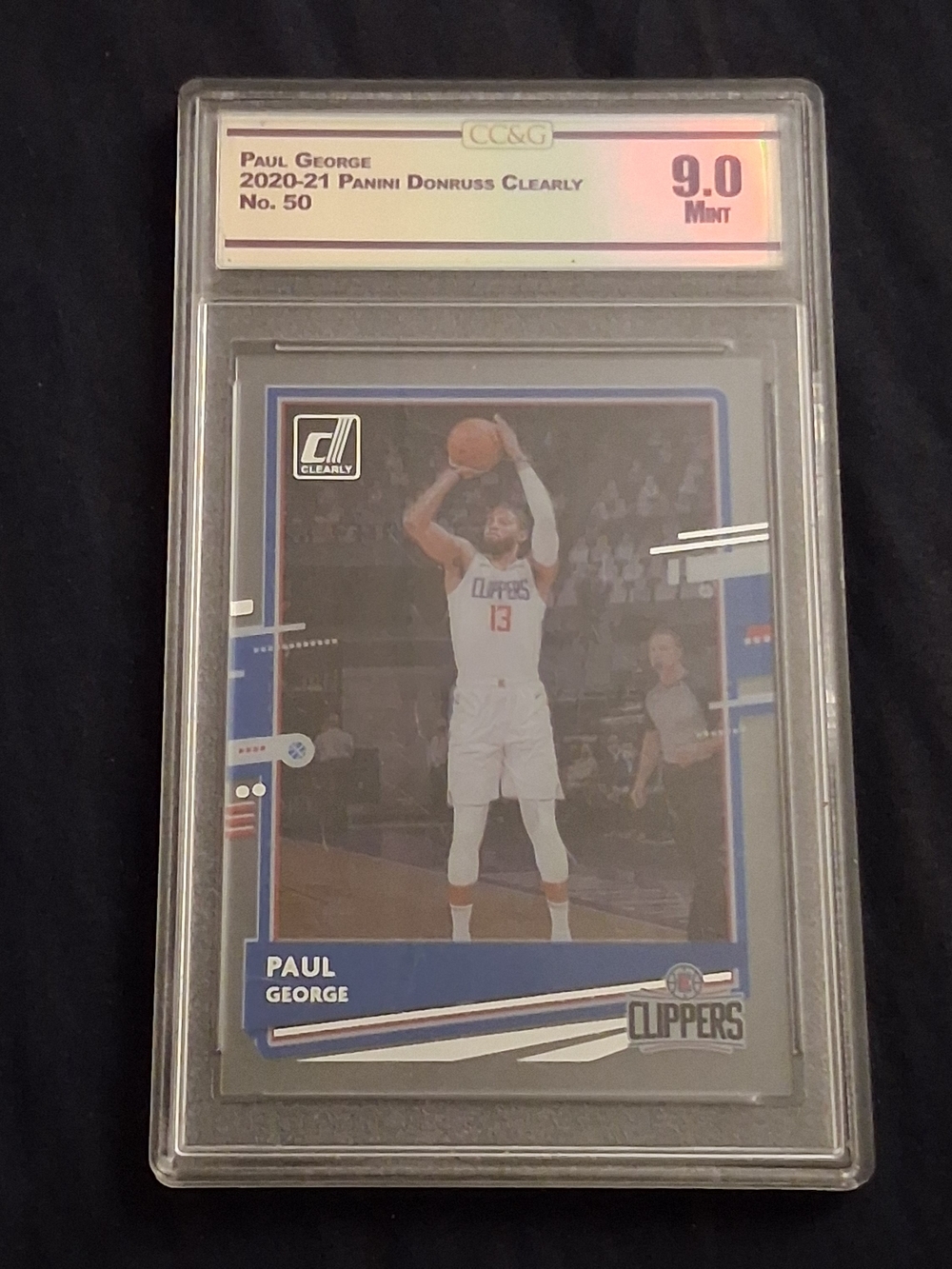 Paul George 2020-21 Panini Donruss Clearly #50 graded 9.0 by Crown Collectibles
